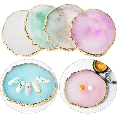 Round Resin Agate Stone Jewelry Display Tray Plate Nail Color Palette Mixing Drawing Paint Plate Pad Nail Art Display Shelf