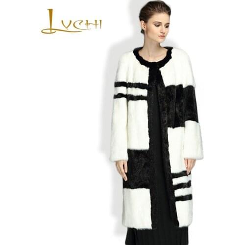 LVCHI Autumn Winter 2019 Fashion Beautiful Fur Coats Double-faced Fur O Neck Slim Mink Coat Europe Style Medium Mink Fur Coats