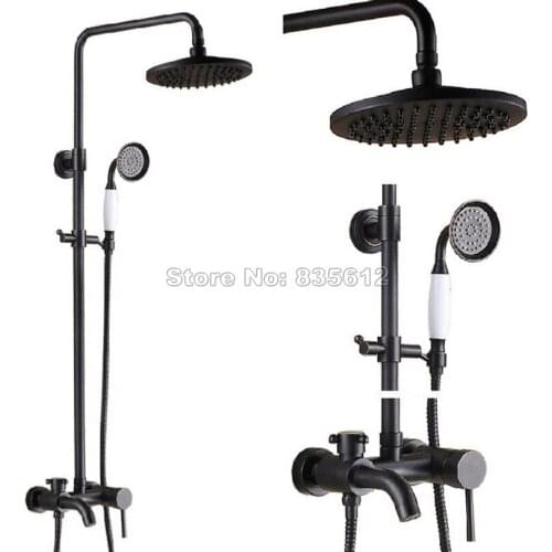 Black Oil Rubbed Antique Brass Rain Shower Faucet Set Bathroom Single Handle Tub Mixer Tap with Ceramic Handheld Shower Wrs344