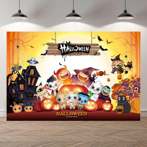 Neoback Halloween Party Castle Cute Bat Pumpkin Monster Flag Photography Background Photographic Backdrop For Photo Studio Shoot