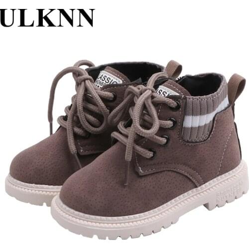 ULKNN 2021 Latest New Flats Fashion Gray Children Matte Leather Flat Boots With Round Toe Soft Rubber Sole And Zipper/laceup