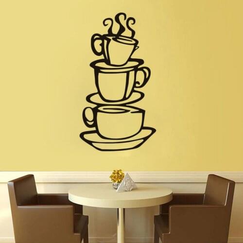 Wholesale Waterproof Black Coffee Cup Wall Stickers Wallpaper Kitchen Decoration Decoration Wall Decals Art Home Decor Interior