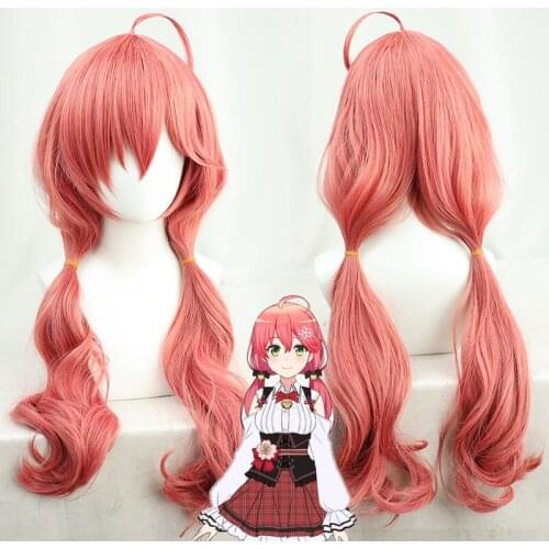 Anime Virtual VTuber Sakura Miko Red Mixed Yellow Curly Long 70cm Cosplay Wig Hair Heat Resistant Synthetic Hair + Free Wig Cap