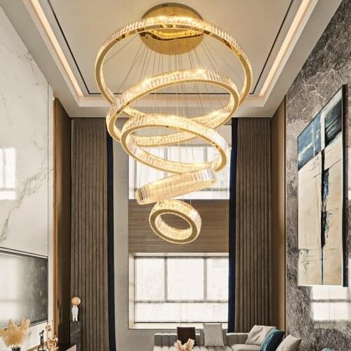 Big size Luxury Crystal Led chandelier Villa Stair Led Dimmable Steel chandelier Light Foyer Lamparas Fixtures