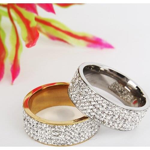 Luxury Titanium Bride Drill Married Couple Accessories Fashion Five Rows Full Cubic Zirconia Finger Ring Women Jewelry