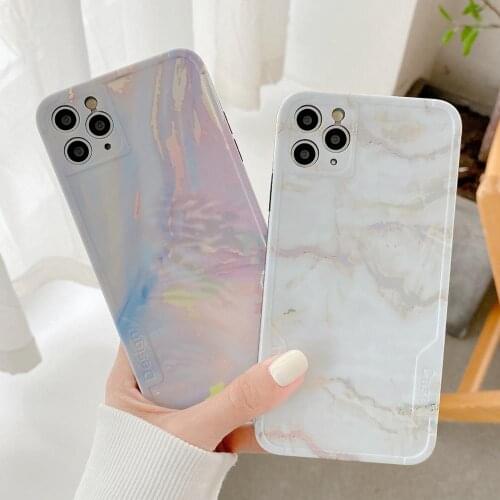 Luxury Laser Marble Phone Case For iPhone 12 11 Pro Max XR XS Max 7 8 Plus X 12 Mini Electroplated Gradient Soft IMD Back Coque
