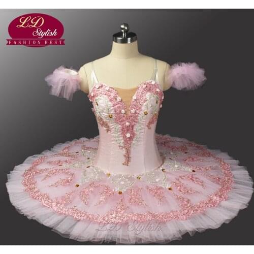 Pink Peach Fairy Professional Ballet Tutu With Flowers Ballet Professional Tutu For Adults Children Girls Ballet Tutu Dress 0082