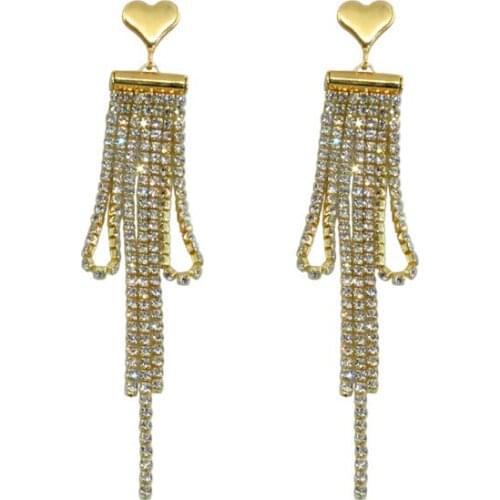 Korean version of exaggerated personality tassel long rhinestone atmosphere super fairy wild fashion bridal earrings wholesale