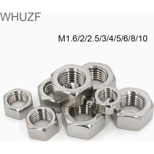 Porca 20/50/100PCS M1.6 M2 M2.5 M3 M3.5 M4 M5 M6 M8 M10 M3 Nut DIN934 304 Stainless Steel Hex Hexagon Nut