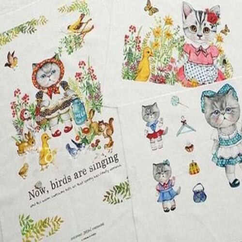 Lovely 130cm*38cm garden cat cotton fabric, linen/cotton, zakka diy fabric,perfect for patchwork and crafts