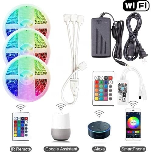 Wifi LED Strip Lights 15M RGB 5050 SMD Flexible Ribbon Waterproof RGB LED Light 5M 10M Tape Diode DC 12V Bluetooth Control