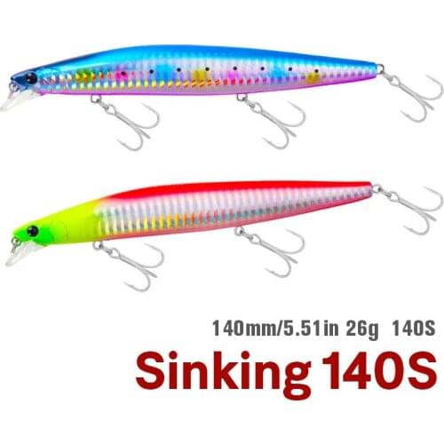 TSURINOYA Top Fishing Lure Sinking Minnow 140S DW92 140mm 26g Saltwater Black Bass Pike Long Casting Hard Baits Tungsten Weight