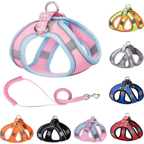Breathable Dog Pet Harness and Leash Set Puppy Cat Vest Harness Reflective Walking Lead Leash Chihuahua Pug Bulldog arnes perro