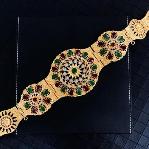 Morocco Women Caftan Belt Gold Color Red Green Stone Ethnic Wedding Dress Kaftan Abaya Metal Waist Chain Belt Jewelry