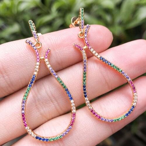 Zlxgirl jewelry full colorful mirco pave copper wedding earrings jewelry fashion womens Gold stud ears piercings free bags gift