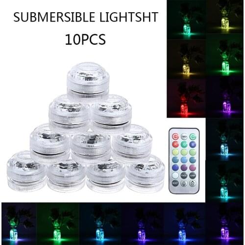 10pcs Submersible LED Lights Waterproof RGB Underwater Light Fish Tank Aquarium Vase Decor Light W/Remote Control