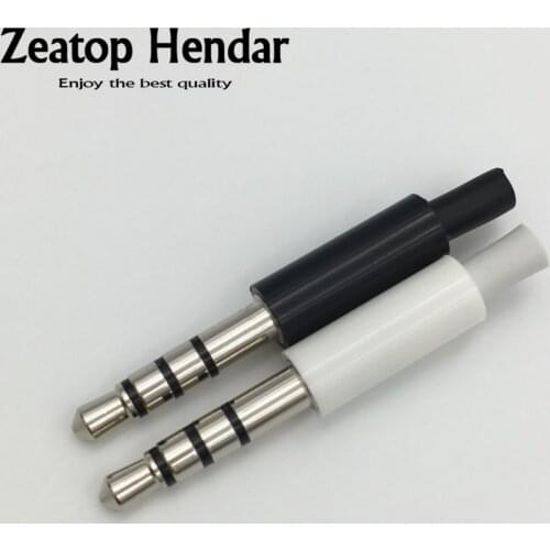 100Pcs Long 3.5mm 4 Pole Stereo Headset Jack 3.5 Audio Plug Adaptor Connector for Iphone White and Black 17mm