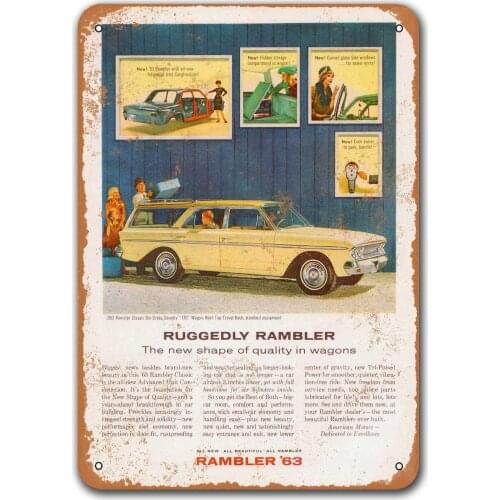 1963 Rambler Station Wagon Car Metal Tin Sign, Sisoso Vintage Plaques Poster Garage Man Cave Retro Wall Decor 8x12 inch
