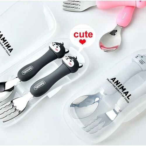 2pcs Cute Spoon Kids Fork Gadgets Baby Spoon Set Tableware Dinning Cartoon Kids Spoon And Fork Stainless Steel Kitchen Tools