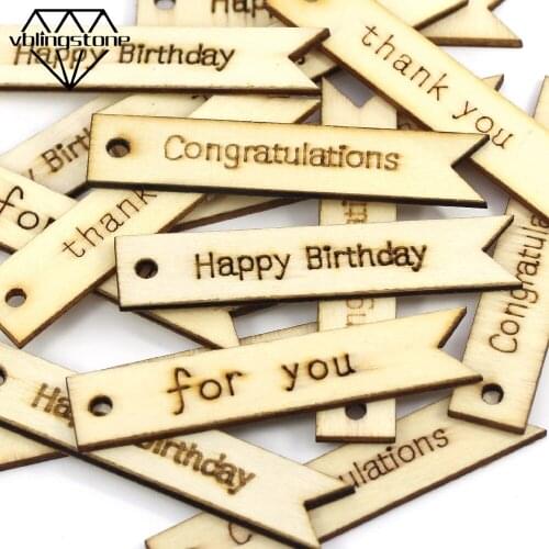 20Pcs Rectangle Wooden Tags Thank You Labels For Clothes Wooden Crafts Print Hanging Pendant Handmade Happy Birthday Label