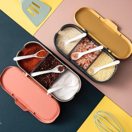 3 Grid Salt And Pepper Spice Jar Seasoning Organizer Box Spices Storage Box Spice Rack Kitchen Canister Sets Spice Container