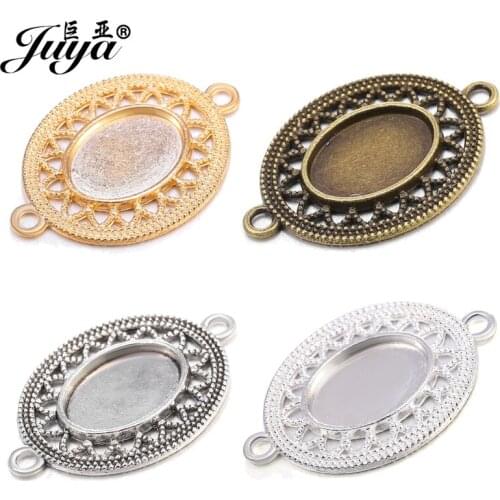 80PCS Hollowed Connector Pendant Cabochon Base 13x18mm Oval Tray For DIY Jewelry Making Handmade Bracelet Necklace Accessories