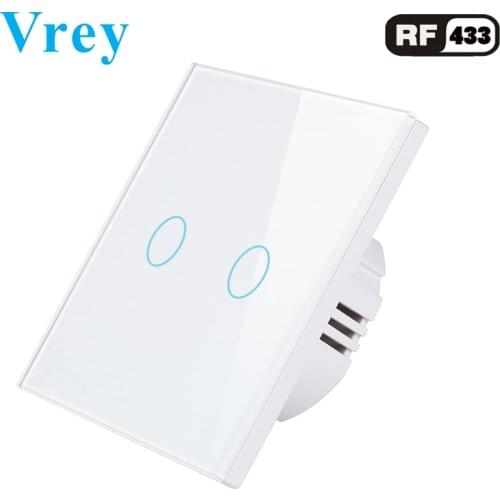 Vrey Wireless Remote Touch Wall Switch, Touch Switch, EU Standard 1way/2Gang Switch,Waterproof Crystal Tempered Glass Panels