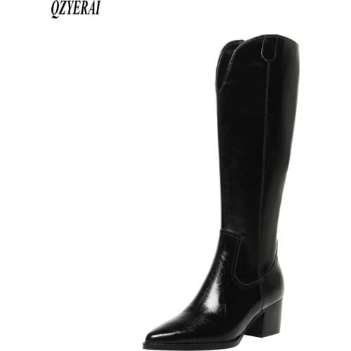 New arrival winter women boots natural Genuine leather Motorcycle boots western boots glossy pointed Female snow boots cowhide