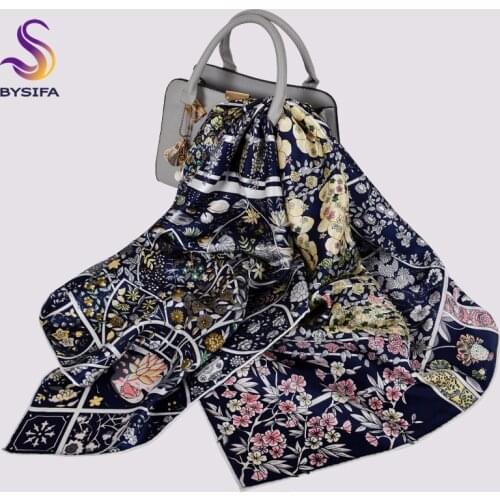 BYSIFA|New Floral Style 100% Silk Square Scarves Printed 2021Spring Autumn Women Pure Silk Scarf Shawl Sweet Style Scarf Hijab