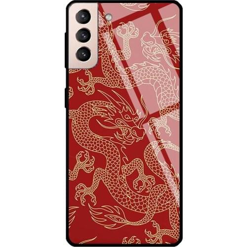 Dragon Pattern Red Crimson Tempered Glass Cover For Samsung Galaxy S21 Ultra S20 FE S8 S9 S10 Plus Note 10 20 Case
