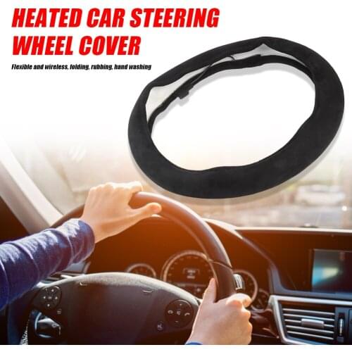 Car Steering Wheel Cover 12V Electric Heated Genuine Leather Infrared Heating Warmer Auto Replacement Parts 38cm