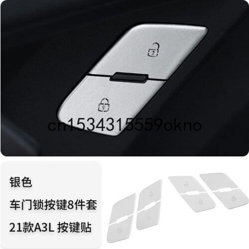 For Audi A3L 2021 Door Unlock Button Decoration Sticker Internal Control Button Sticker Metal Protection Sticker