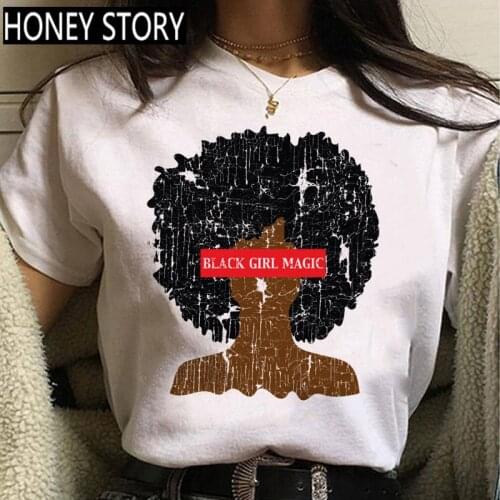 FIXSYS Women Funny Black African Curly Hair Girl Graphic Tees Kawaii Melanin T Shirt Cartoon T-shirt Aesthetic Tshirt
