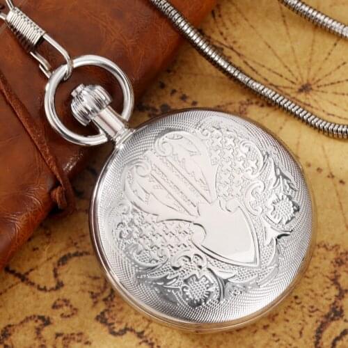 Shield Carved Design Silver Copper Shell Pocket Watch Automatic Mechanical Arabic Digital Dial Women Clock Pendant Collectible