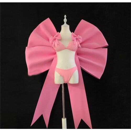 Sexy Cute Oversized Bow Bikini Set Gogo Costumes Women Catwalk Clothing Stage Show Wear Festival Clothes Rave Outfits XS2143