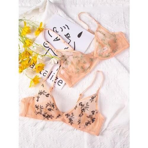 Sexy lingerie set plus size and thin bra set suit transparent big breasts and small embroidered bra panty women bralette set