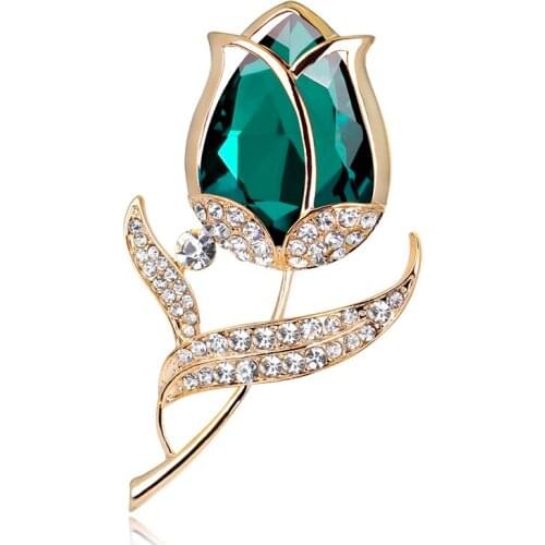 Colorful Crystal Big Tulip Brooch Pin Shiny Rhinestone Inlaid Flower Badge Ladies Fashion Elegant Wedding Party Banquet Jewelry