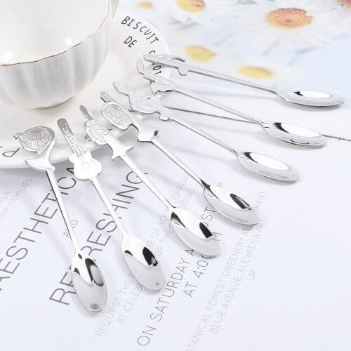 1pc Creative Coffee Tea Spoon Music Symbol Long Handle Stainless Steel Spoon Silver Color Drinking Tools Kitchen Gadget Flatware
