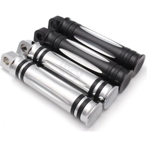 Motorcycle Black/Chrome Aluminum+Rubber Anti-Slip Foot Pegs Foot Pedals Footrest For Harley Honda Yamaha Suzuki