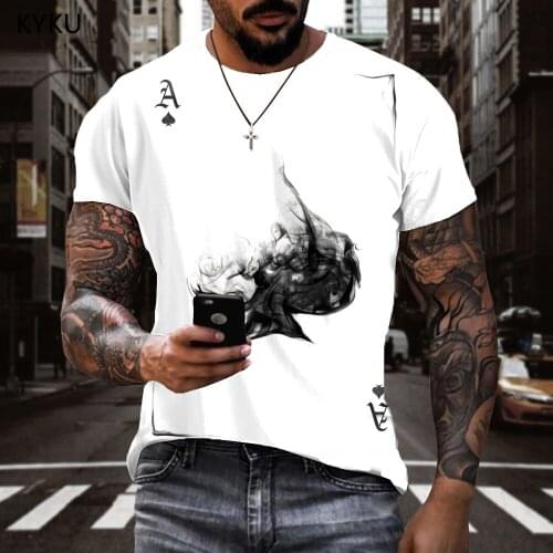 KYKU Playing Cards T shirt Men Gamble Shirt Print Smoke Cloud T-shirts 3d Harajuku Funny T shirts Short Sleeve Hip hop Printed