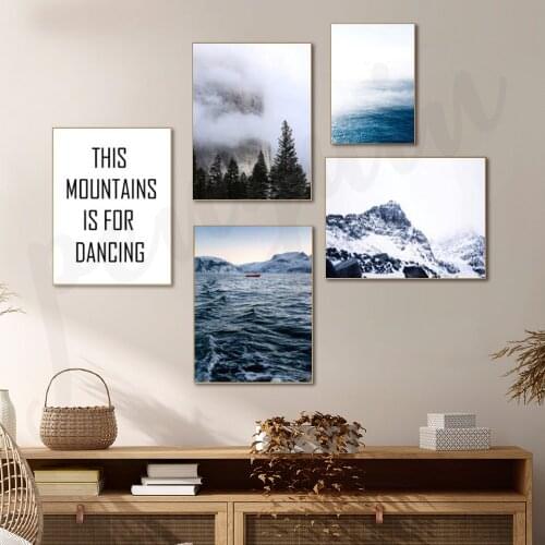 Mountain and Ocean Landscape Wall Art Canvas Painting Simple Quote Nordic Posters and Prints Wall Pictures for Living Room