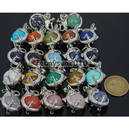 Natural Randomly Mixed Gems Stone Round Ball Chakra Healing Elephant Pendant Necklace Beads Healing Jewelry Design 10Pcs/Pack