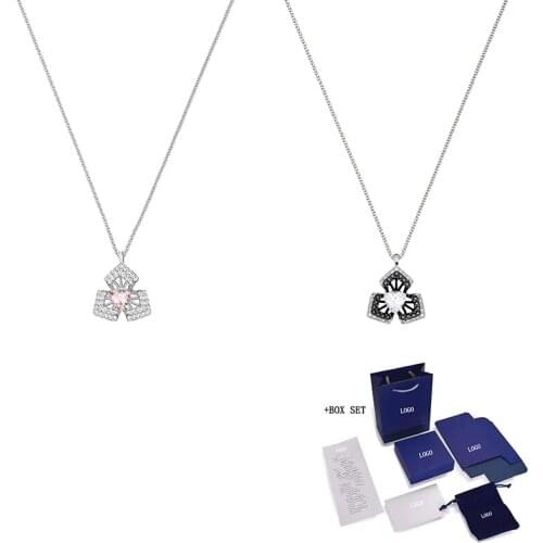 New Rotatable Orchid Necklace Black Crystal Ladies Luxury Romantic Girlfriend Jewelry Gift