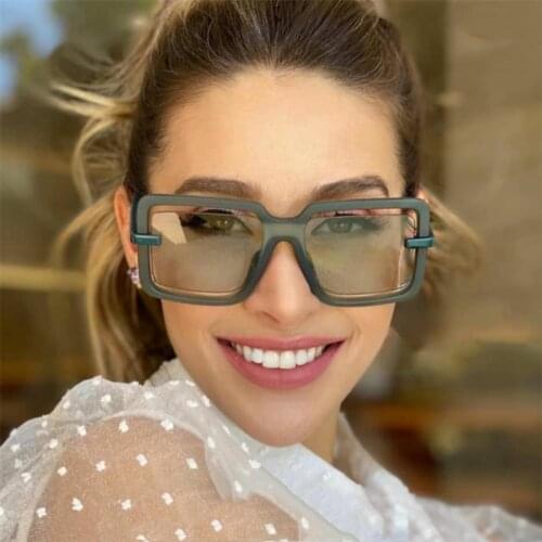 Fashion Green Square Oversized Sunglasses Women 2021 Luxury Brand Design Jelly Color Lens Outdoor Ladies Beach Goggles UV400
