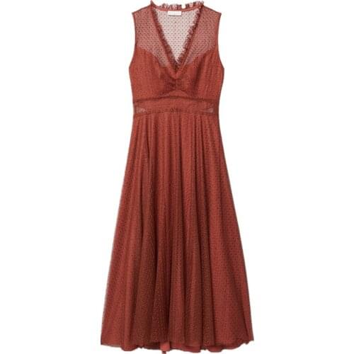Patads French minority womens dress autumn winter sleeveless gauze skirt slim A-shaped long skirt ro00535