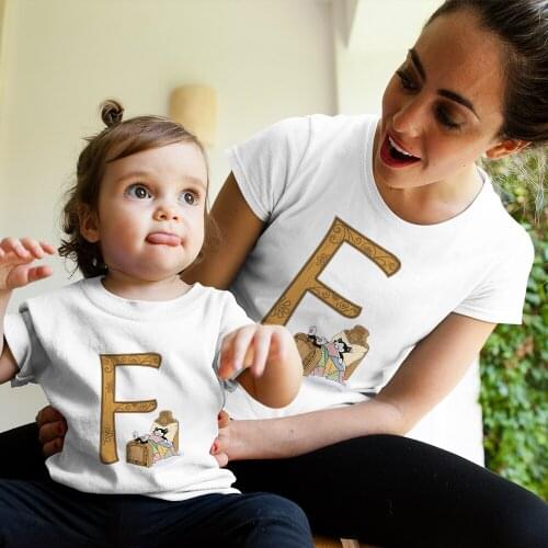 Casual Matching Family Clothes Disney Anime Letter Printing Children Tshirt Creative Cartoon Kawaii Woman Top Kids T shirt