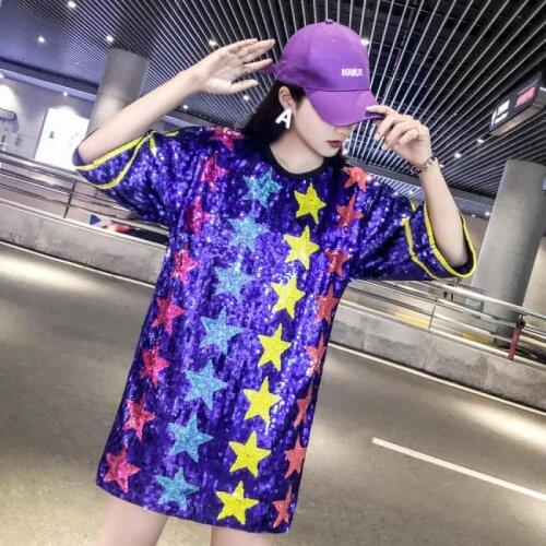 Casual Straight Geometric Short Sequined Fashion Elegant Sexy Star Round Neck Black Silver Blue Club Coctail Party Summer Dress