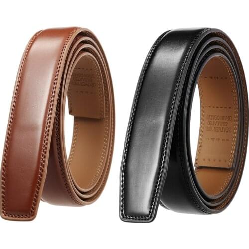 3.0-3.1cm Width No Holes Cowhide Leather Belt Without Buckle Luxury Brand Mens Ratchet Belts Black Brown High Quality B737