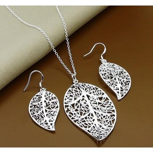 Silver 925 Jewelry Sets For Women Exquisite Leaf Pendant Necklace Earrings Jewelry Set Wedding Engagement Party Gifts