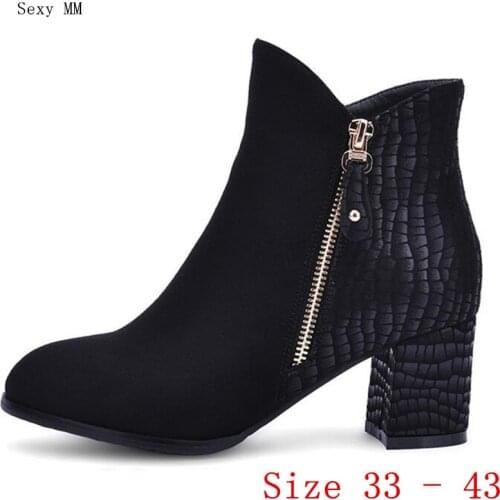 Spring Autumn Winter Women Ankle Boots Square High Heels Shoes Woman Short Boots High Quality Plus Size 33 - 43